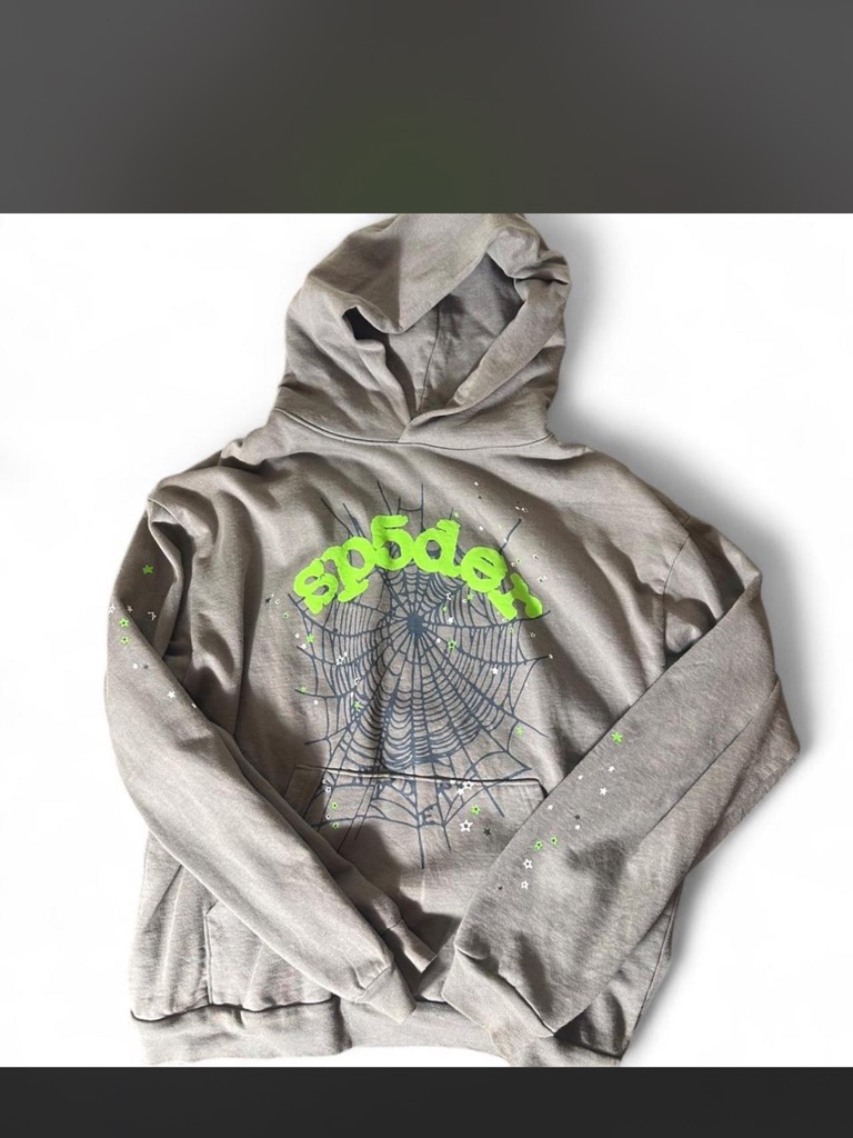Gray Zip-Up Hoodie With Neon Green Spider Graphic